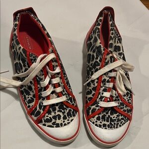Coach Leopard Print Sneakers with Red Accents